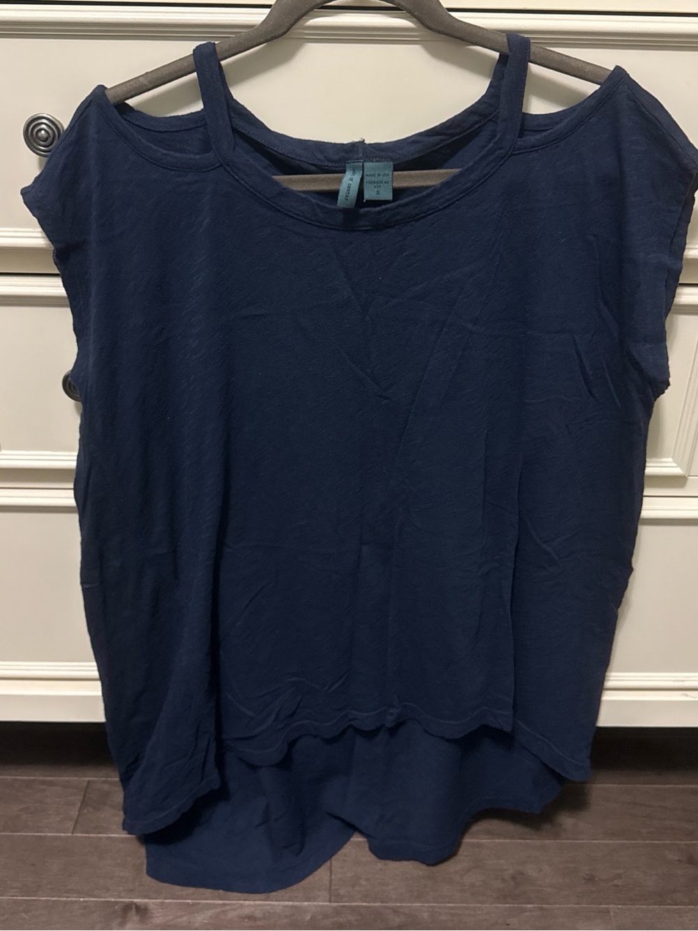 Navy off Shoulder asymmetrical Top